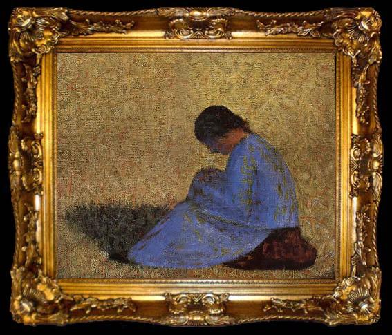framed  Georges Seurat The Countrywoman sat on the Lawn, ta009-2